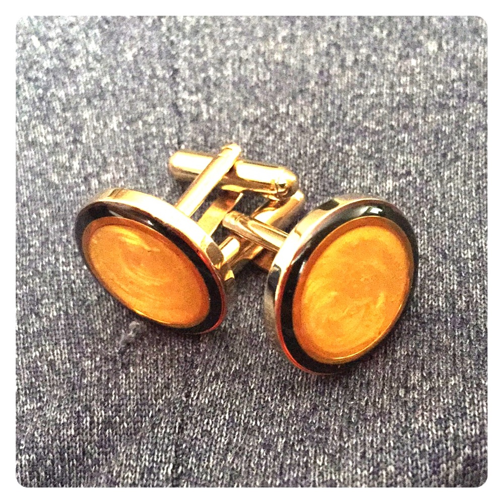 Gold yellow swirl circular cufflinks